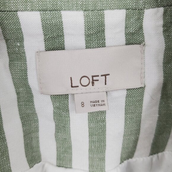 Loft Ann Taylor Green White Striped Linen Blend Preppy Beachy Blazer Jacket 8 - Picture 4 of 10